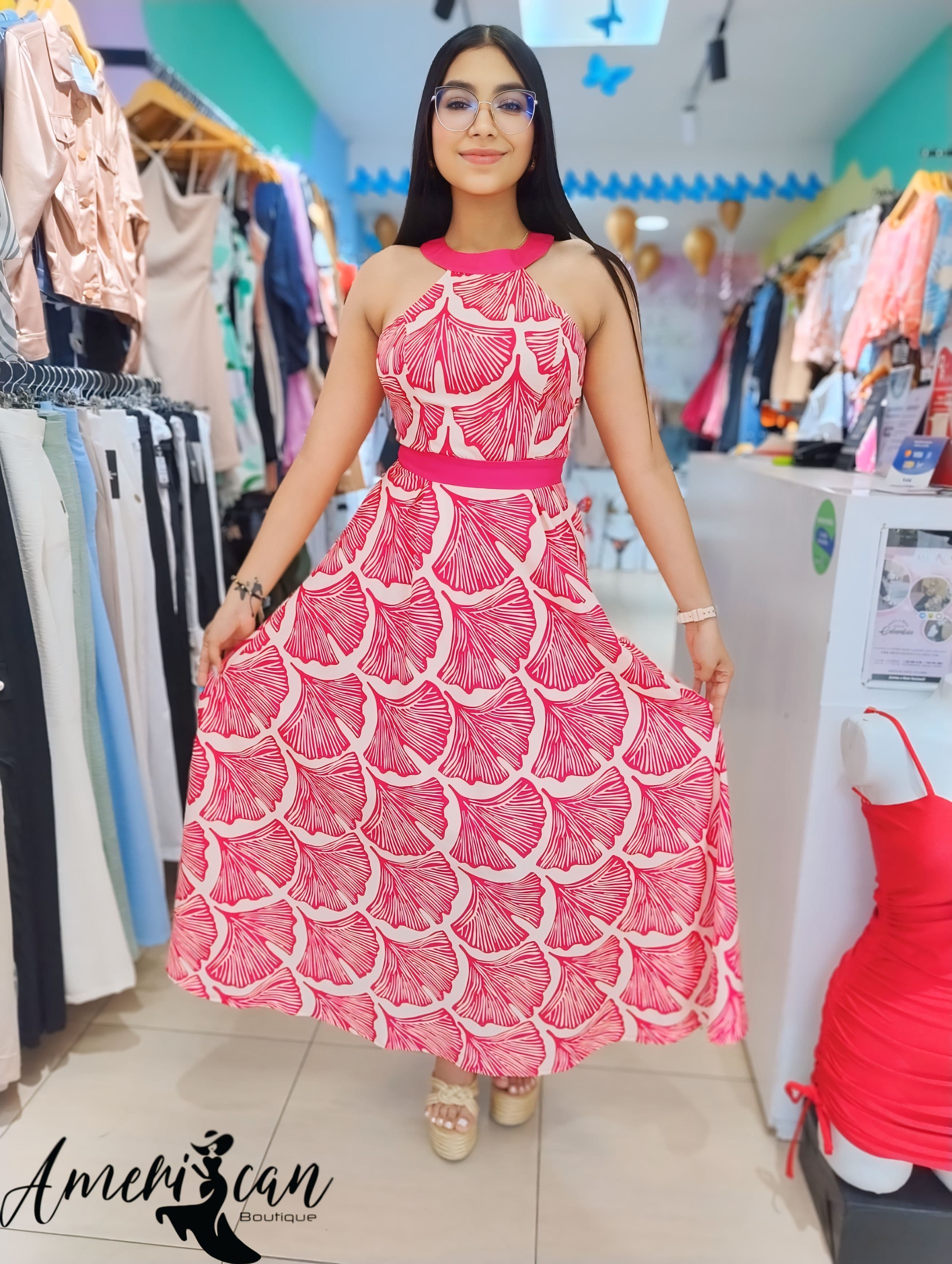 vestido largo fucsia